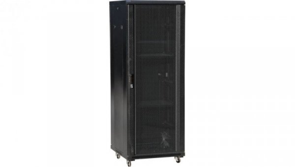 Szafa serwerowa rack 19 cali 27U 800x1000, drzwi szklane, kolor czarny FLAT PACK