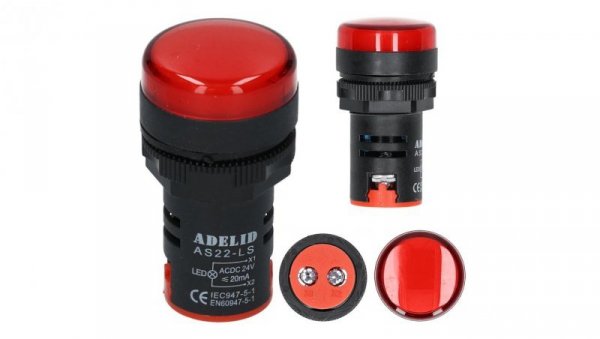 Lampka kontrolna sterownicza czerwona LED fi:22 24V