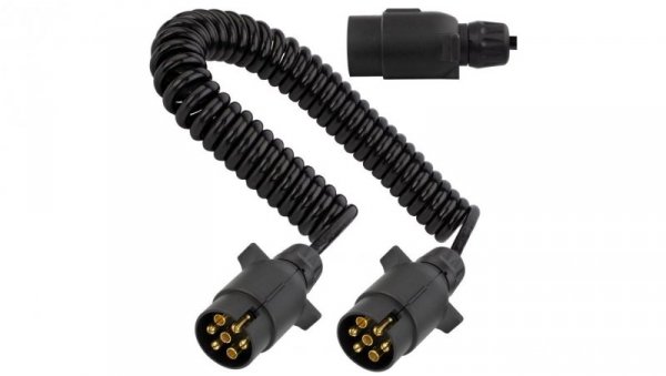 Przewód spiralny QLY-s kabel do przyczepy zakończony plastikowymi wtykami 7-pin 12V 4m