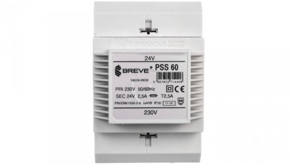 Transformator 1-fazowy modułowy bezpieczeństwa PSS 60 230/ 24V 2,5A, na szynę DIN, IP30, Ta 40, 16024-9938