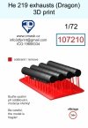 Omask 107210 He 219 exhausts (Dragon) 3D print 1/72