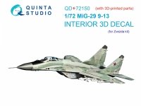 Quinta Studio QD+72150 MiG-29 9-13 3D-Printed coloured Interior on decal paper (7278 Zvezda) (with 3D-printed resin part) 1/72