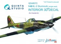 Quinta Studio QD48072 Il-2 Single seat 3D-Printed & coloured Interior on decal paper (for kit) 1/48