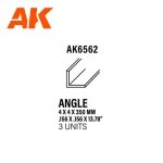 AK Interactive AK6562 ANGLE 4.0 X 4.0 X 350MM – STYRENE ANGLE – (3 UNITS)