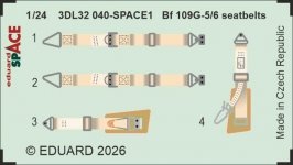 Eduard 3DL32040 Bf 109G-5/6 seatbelts SPACE for AIRFIX 1/24