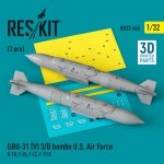 RESKIT RS32-0465 GBU-31 (V) 3/B bombs U.S. Air Force (2 pcs) (B-1B, F-35, F-22, F-111C) (3D Printed) 1/32