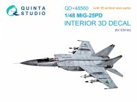 Quinta Studio QD+48560 MiG-25PD 3D-Printed & coloured Interior on decal paper (ICM) (with 3D-printed resin parts) 1/48