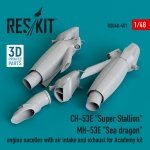 RESKIT RSU48-0401 CH-53E Super Stallion, MH-53E Sea dragon engine nacelles with air intake and exhaust for Academy kit (3D printed) 1/48