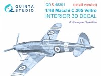 Quinta Studio QDS-48391 Macchi C.205 Veltro 3D-Printed & coloured Interior on decal paper (Hasegawa/Italeri) (Small version) 1/48