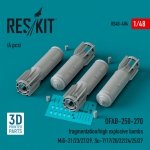 RESKIT RS48-0404 OFAB-250-270 fragmentation/high explosive bombs (4 pcs) (3D Printed) 1/48