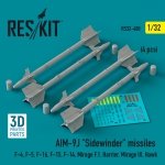 RESKIT RS32-0480 AIM-9J Sidewinder missiles (4 pcs) (3D Printed) 1/32