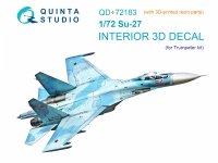 Quinta Studio QD+72183 Su-27 3D-Printed & coloured Interior on decal paper (Trumpeter) (with 3D-printed resin part) 1/72