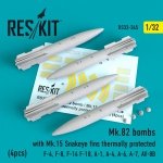 RESKIT RS32-0345 MK.82 BOMBS WITH MK.15 SNAKEYE FINS THERMALLY PROTECTED (4 PCS) 1/32