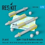 RESKIT RS72-0326 AGM-114A/B HELLFIRE MISSILES (4 PCS) 1/72