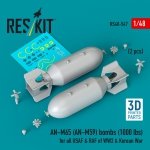 RESKIT RS48-0547 AN-M65 (AN-M59) bombs (2 pcs) (1000 lbs) for all USAF & RAF of WW2 & Korean War (3D Printed) 1/48