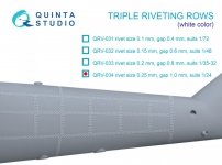 Quinta Studio QRV-034 Triple riveting rows (rivet size 0.25 mm, gap 1.0 mm, suits 1/24 scale), White color, total length 3.2 m/10.5 ft