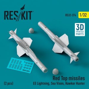 RESKIT RS32-0374 Red Top missiles (2 pcs) (EE Lightning, Sea Vixen, Hawker Hunter) (3D Printed) 1/32