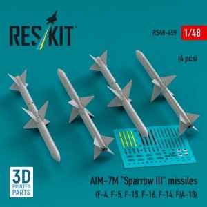 RESKIT RS48-0459 AIM-7M Sparrow III missiles (4 pcs) (3D Printed) 1/48