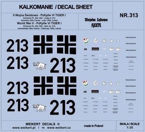 Weikert Decals DEC313 TIGER I - Otto Carius - czołg 213 - Schwere Pz. Abt. 502 , Łotwa, luty 1944 1/35