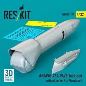 RESKIT RSU32-0177 AN/AVQ-26A PAVE Tack pod with pilon for F-4 Phantom II (3D Printed) (1/32)