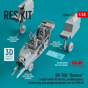 RESKIT RSU48-0327 OV-10A BRONCO COCKPIT WITH 3D DECALS, LANDING GEARS, WHEELS BAY AND WEIGHTED WHEELS SET FOR ICM KIT (3D PRINTED) 1/48