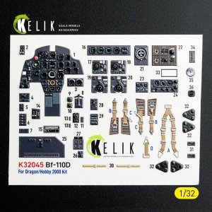 Kelik K32045 Bf-110D - interior 3D decals for Dragon/Hobby 2000 kit 1/32