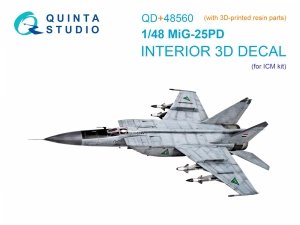 Quinta Studio QD+48560 MiG-25PD 3D-Printed & coloured Interior on decal paper (ICM) (with 3D-printed resin parts) 1/48