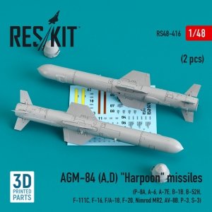 RESKIT RS48-0416 AGM-84 (A,D) HARPOON MISSILES (2 PCS) (3D PRINTED) 1/48