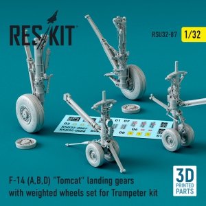 RESKIT RSU32-0087 F-14 (A,B,D) TOMCAT LANDING GEARS WITH WEIGHTED WHEELS SET FOR TRUMPETER KIT (3D PRINTED) 1/32