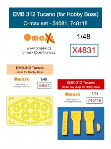 Omask X4831 EMB 312 Tucano O-max set mask wheel bay plugs (for Hobby Boss) 1/48