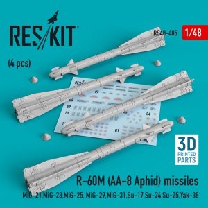 RESKIT RS48-0405 R-60М (AA-8 APHID) MISSILES (4 PCS) (MIG-21,MIG-23,MIG-25, MIG-29,MIG-31,SU-17,SU-24,SU-25,YAK-38) (3D PRINTED) 1/48