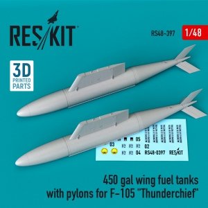 RESKIT RS48-0397 450 GAL WING FUEL TANKS WITH PYLONS FOR F-105 THUNDERCHIEF (2 PCS) 1/48