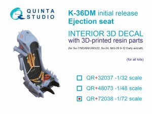 Quinta Studio QR+72038 K-36DM (initial release) ejection seat (for Su-17M3/M4/UM3/22, Su-24, MiG-29 9-12 Early aircraft) (All kits) 1/72