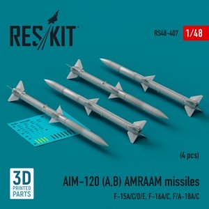 RESKIT RS48-0407 AIM-120 (A,B) AMRAAM missiles (4 pcs) (3d Printed) 1/48