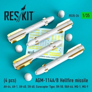 RESKIT RS35-0026 AGM-114A/B HELLFIRE MISSILES (4 PCS) 1/35