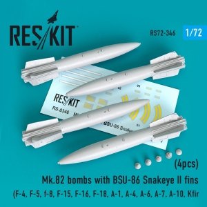 RESKIT RS72-0346 MK.82 BOMBS WITH BSU-86 SNAKEYE II FINS (4PCS) 1/72