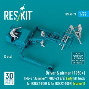 RESKIT RSF72-0074 Driver & airmen (1960+) (3 pcs) (MJ-4 Jammer (MHU-83 B/E) Early lift truck for RSK72-0006 & for RSK72-0007) (scene 1) (3D Printed) 1/72