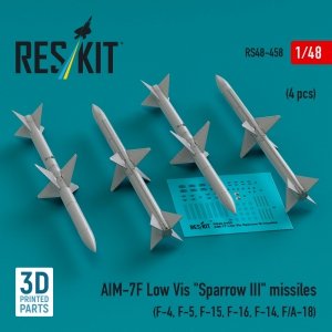 RESKIT RS48-0458 AIM-7F Low Vis Sparrow III missiles (4 pcs) (3D Printed)  1/48