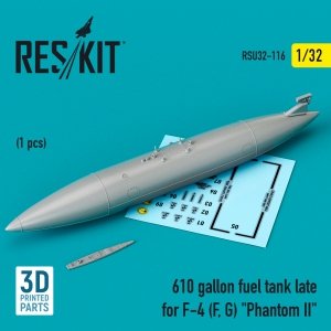 RESKIT RSU32-0116 610 GALLON FUEL TANK LATE FOR F-4 (F, G) PHANTOM II (3D PRINTED) 1/32