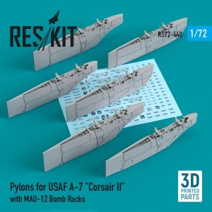 RESKIT RS72-0440 PYLONS FOR USAF A-7 CORSAIR II WITH MAU-12 BOMB RACKS (3D PRINTED) 1/72