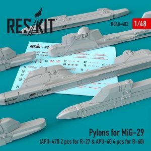 RESKIT RS48-0403 PYLONS FOR MIG-29 (APU-470 2 PCS FOR R-27 & APU-60 4 PCS FOR R-60) 1/48