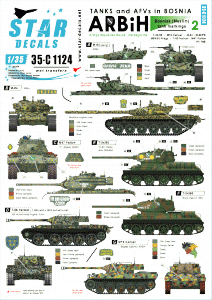 Star Decals 35-C1124 ARBiH (Muslim). T-34/85, M18 Hellcat, T-55/Hellcat, M-84, M-60PB, M53/59 Praga, PT-76B, M47 Patton 1/35