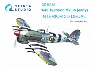 Quinta Studio QD48218 Hawker Typhoon Mk.1b early 3D-Printed & coloured Interior on decal paper ( Hasegawa ) 1/48