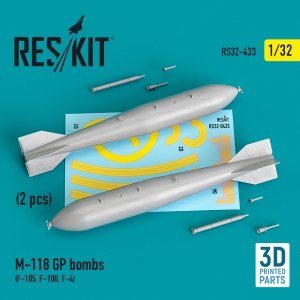 RESKIT RS32-0433 M-118 GP BOMBS (2 PCS) (F-105, F-100, F-4) (3D PRINTED) 1/32