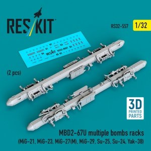 RESKIT RS32-0557 MBD2-67U multiple bombs racks (2 pcs) (MiG-21, MiG-23, MiG-27(М), MiG-29, Su-25, Su-24, Yak-38) (3D Printed) (1/32)