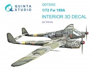 Quinta Studio QD72052 Fw 189A 3D-Printed & coloured Interior on decal paper (ICM) 1/72