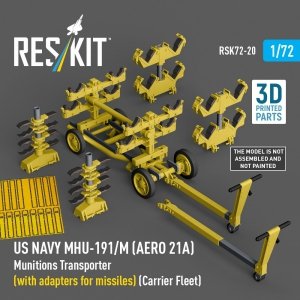 RESKIT RSK72-0020 US NAVY MHU-191/M (AERO 21A) Munitions Transporter (with adapters for missiles) (Carrier Fleet, C-130) (3D Printed model kit) 1/72