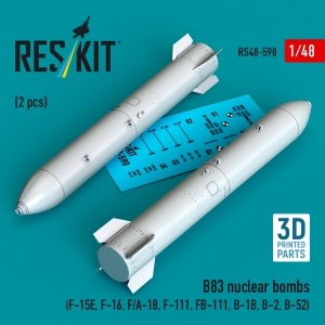 RESKIT RS48-0590 B83 nuclear bombs (2 pcs) (F-15E, F-16, F/A-18, F-111, FB-111, B-1B, B-2, B-52) (3D Printed) (1/48)