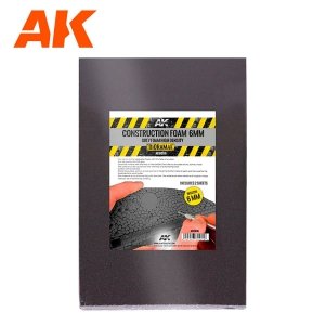 AK Interactive AK8096 CONSTRUCTION FOAM 6MM GREY FOAM HIGH DENSITY 195X295MM INCLUDES 2 SHEETS (pianka do budowy)
