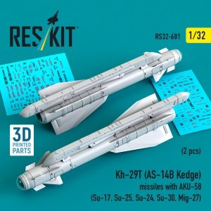 RESKIT RS32-0601 Kh-29T (AS-14B Kedge) missiles with AKU-58 (2 pcs) (Su-17, Su-25, Su-24, Su-30, Mig-27) (3D Printed) (1/32)